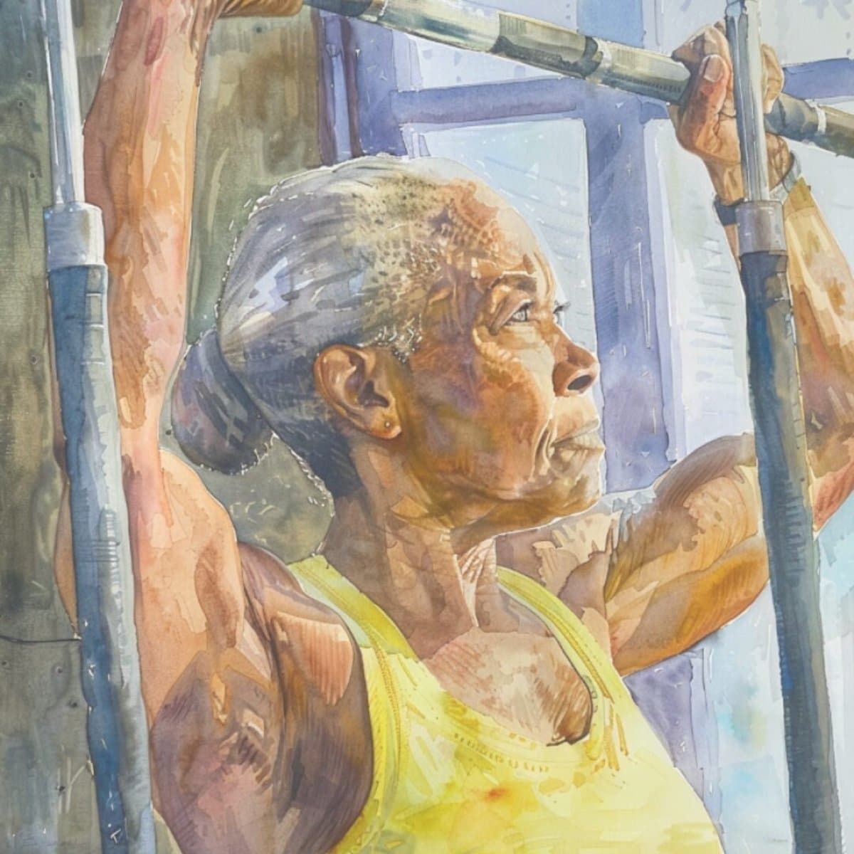 A watercolor illustration of strength training.